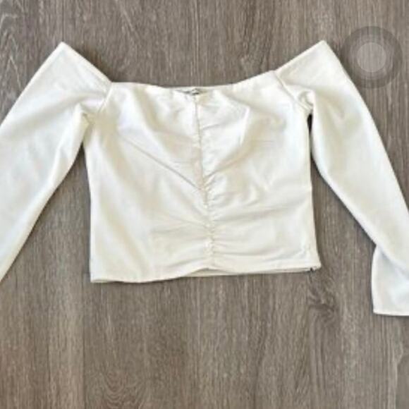 Abercrombie & Fitch WHITE Long Sleeve Cinched Front Off-The-Shoulder xs - Picture 3 of 4